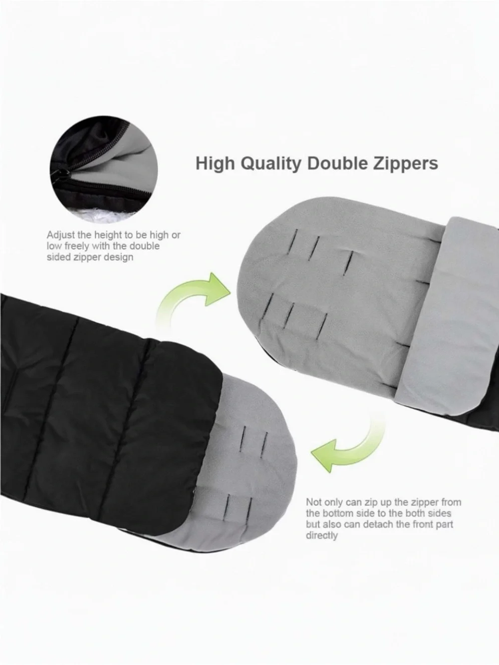 Universal Travel Bunting Bag Footmuff Stroller Cozy Black Gray Fleece Zip Cover